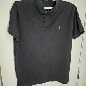 Vintage Polo Ralph Lauren Men's XXL Black Shirt Short Sleeve Red Pony Slim Fit
